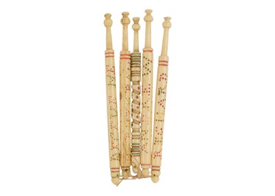 Lot 1045 - A collection of five 19th century bone lace bobbins.
