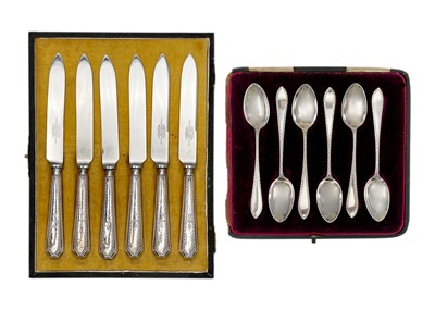 Lot 128 - A cased set of six Edwardian silver teaspoons by Thomas Bradbury & Sons.