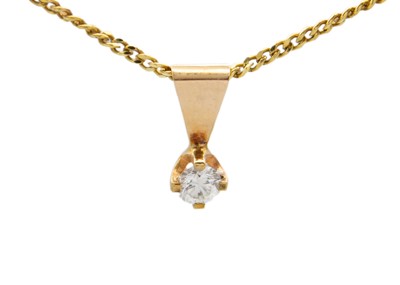 Lot 242 - A 9ct solitaire 0.15ct diamond set pendant.