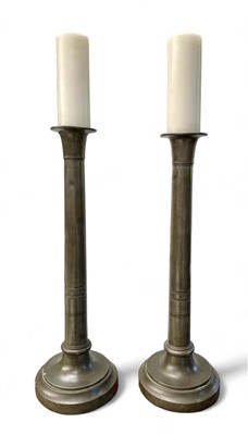 Lot 1059 - 18th century pewter alter pricket candlesticks