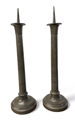 Lot 1059 - 18th century pewter alter pricket candlesticks