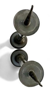 Lot 1059 - 18th century pewter alter pricket candlesticks