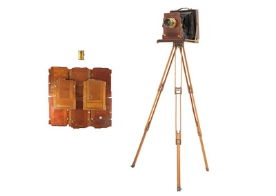 Lot 152 - UnNamed plate camera with tripod and eight mahogany plates