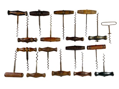 Lot 162 - A collection of various hardwood direct pull corkscrews.