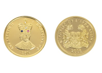 Lot 77 - Unusual gold jewelled .999 gold 2008 Sierra Leone $50 coin