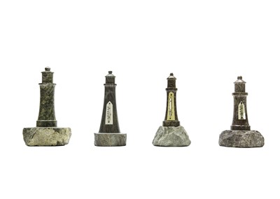 Lot 1380 - A collection of Cornish serpentine turned lighthouses.