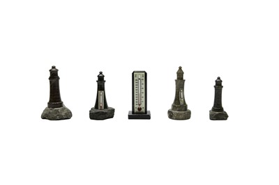 Lot 1380 - A collection of Cornish serpentine turned lighthouses.