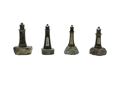 Lot 1380 - A collection of Cornish serpentine turned lighthouses.