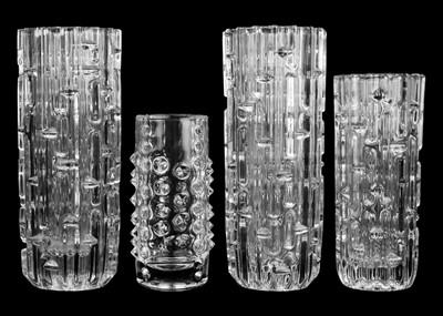 Lot 401 - Four Czechoslovakian pressed clear glass vases.