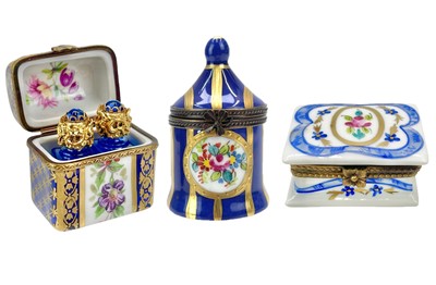 Lot 772 - Three Limoges porcelain trinket boxes.