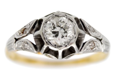 Lot 142 - An 18ct yellow and white gold 0.45ct (estimated) diamond solitaire ring.