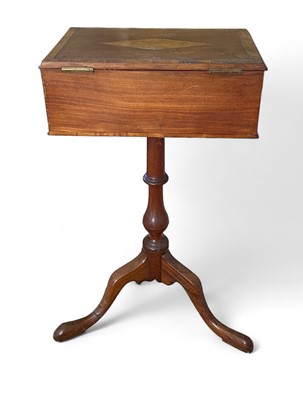 Lot 905 - A George III mahogany, satinwood banded and inlaid rectangular work box.