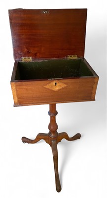 Lot 905 - A George III mahogany, satinwood banded and inlaid rectangular work box.