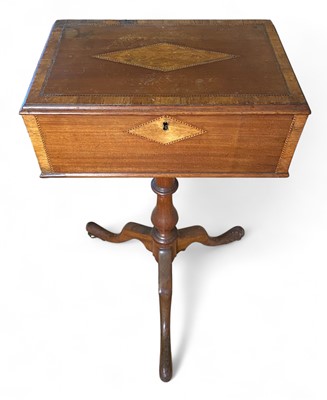 Lot 905 - A George III mahogany, satinwood banded and inlaid rectangular work box.