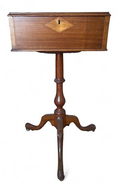 Lot 905 - A George III mahogany, satinwood banded and inlaid rectangular work box.