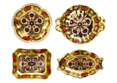 Lot 766 - Three Royal Crown Derby porcelain trinket dishes.