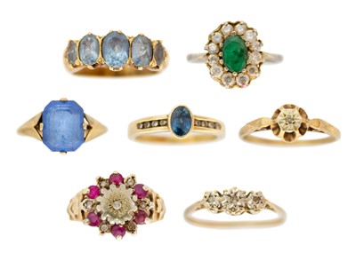 Lot 225 - A selection of six 9ct gem set rings.