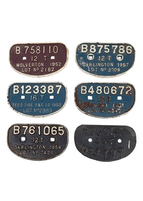 Lot 536 - British Railways cast iron wagon plates (x6)