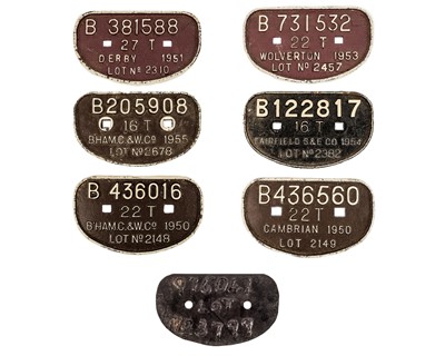 Lot 537 - British Railways cast iron wagon plates (x7)