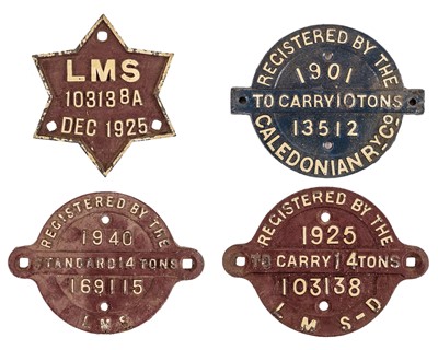 Lot 540 - LMS & Caledonian "Registered by the" cast iron wagon plates (x4)