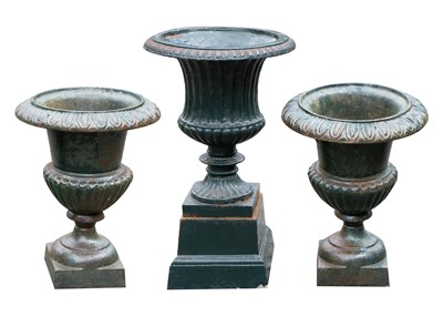 Lot 1337 - A pair of cast iron campana urns.