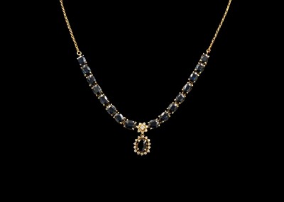 Lot 204 - A 9ct sapphire and diamond set necklace.