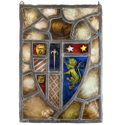 Lot 169 - A stained glass leaded panel bearing a coat of arms.