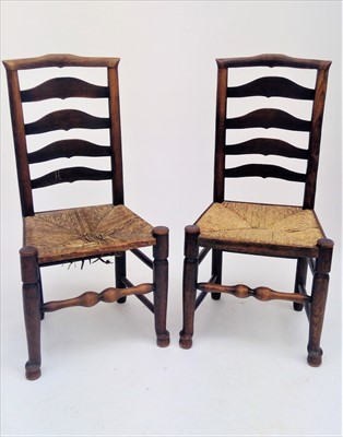 Lot 3529 - A pair of Lancashire ash and elm ladderback...