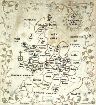 Lot 275 - A silk map sampler of England and Wales, by Elizabeth Croden.