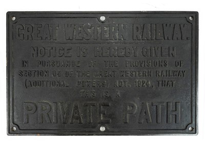 Lot 545 - Railwayana - GWR "Private Path" warning sign