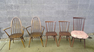 Lot 1 - Five Ercol Chairs. Two Quaker Style Carvers...