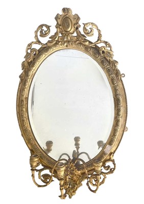 Lot 342 - A 19th century gesso gilt girandole mirror.