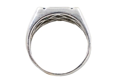 Lot 43 - A white gold, white and blue diamond set, gentleman's ring.