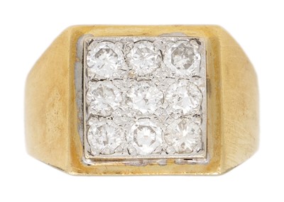 Lot 26 - An 18ct hallmarked gold diamond set gentleman's ring.