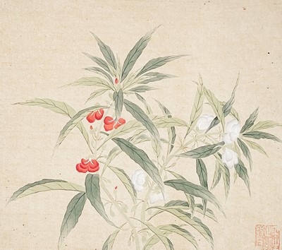 Lot 33 - A Chinese watercolour depicting a flowering plant, early 19th century.