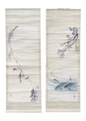 Lot 313 - Two Japanese painted scrolls, 19th century.