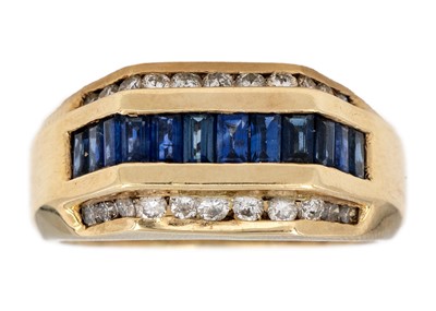 Lot 177 - A 14ct diamond and sapphire set gentleman's ring.