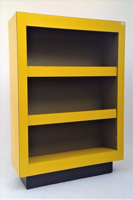 Lot 3542 - A vintage yellow formica ex GPO open cabinet,...