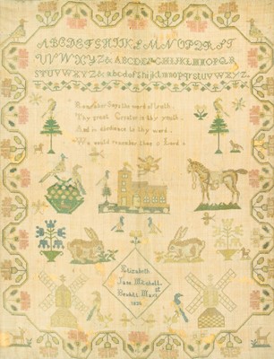 Lot 274 - An early Victorian silk work sampler.