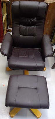 Lot 10 - A faux Leather Swivel Recliner and Stool.