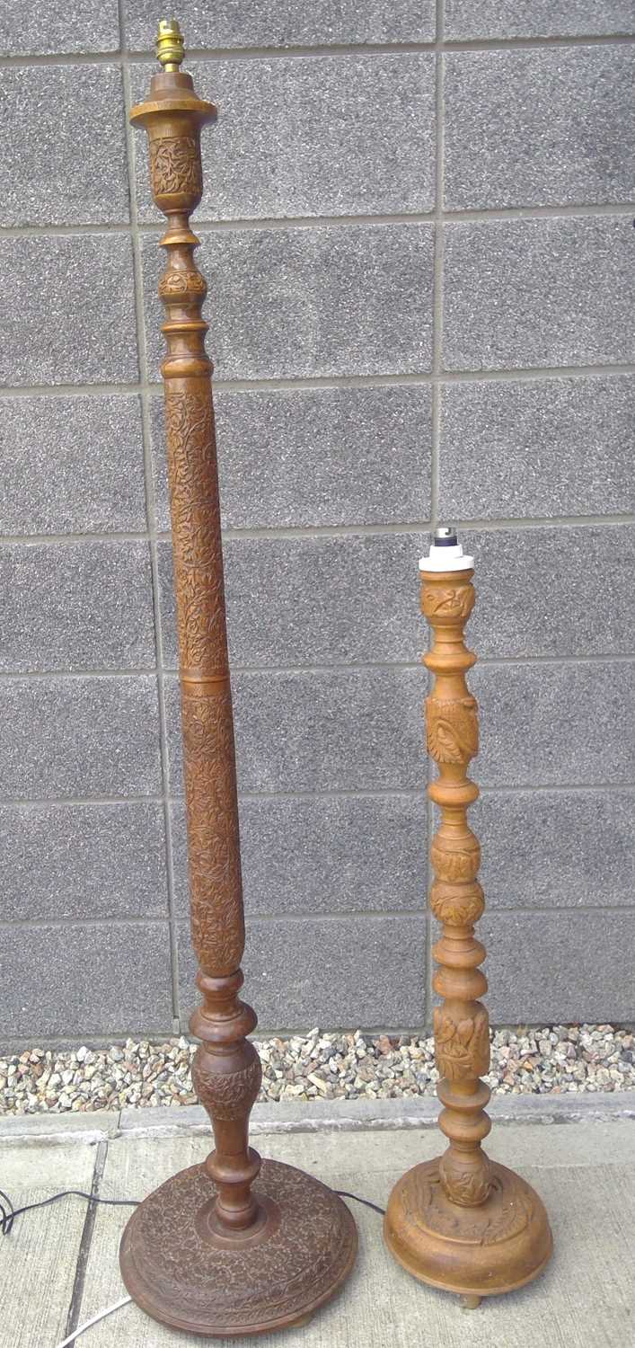 Lot 38 - Two, Oriental Carved Lamp Stands. The Larger...
