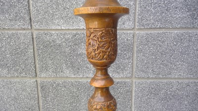 Lot 38 - Two, Oriental Carved Lamp Stands. The Larger...