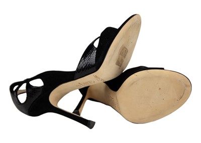 Lot 323 - JIMMY CHOO - A pair of Ivy black croc-embossed leather heeled shoes.