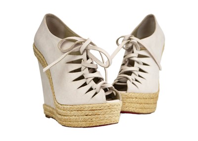 Lot 350 - CHRISTIAN LOUBOUTIN - A pair of 'Viva Boom' calf leather espadrille wedges.