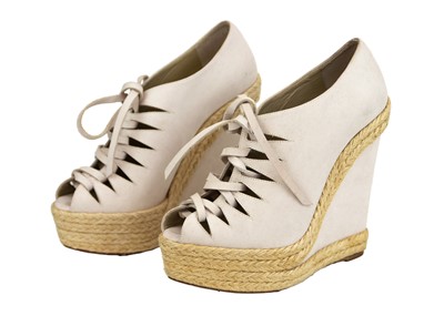 Lot 350 - CHRISTIAN LOUBOUTIN - A pair of 'Viva Boom' calf leather espadrille wedges.