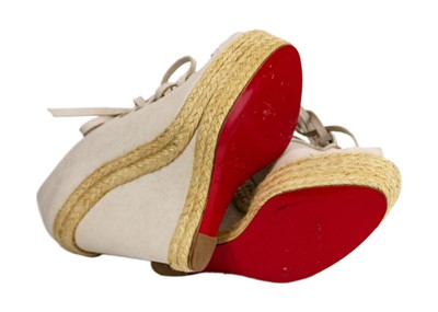 Lot 350 - CHRISTIAN LOUBOUTIN - A pair of 'Viva Boom' calf leather espadrille wedges.