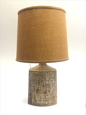 Lot 993 - A Tremaen studio pottery table lamp with shade....