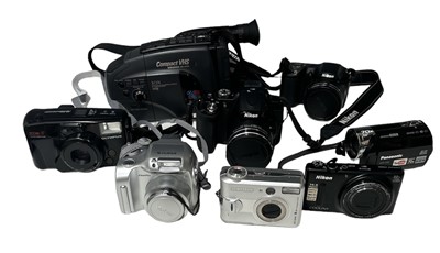 Lot 4 - Eight cameras; Nikon Coolpix P600, Olympus...