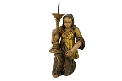 Lot 170 - A painted and gilt altar pricket candlestick.