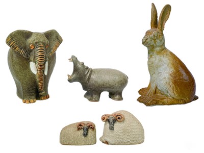 Lot 379 - Bernard Rooke (1938), five studio pottery animals.